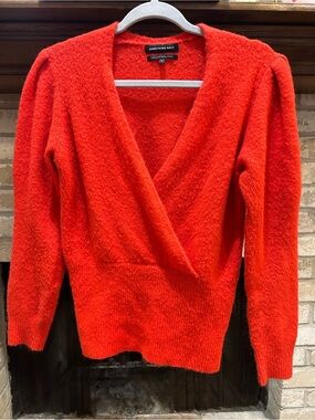 Something Navy Red V-Neck Wrap Sweater EUC
